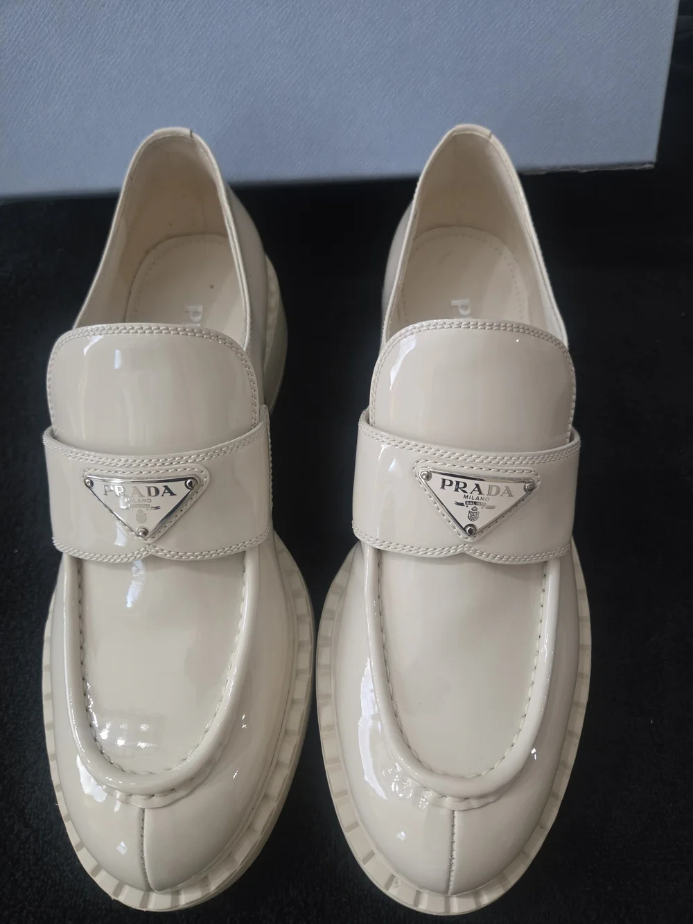 Prada Women's Cream Patent Leather Loafers Size 11/42 EUC - WORN ONCE